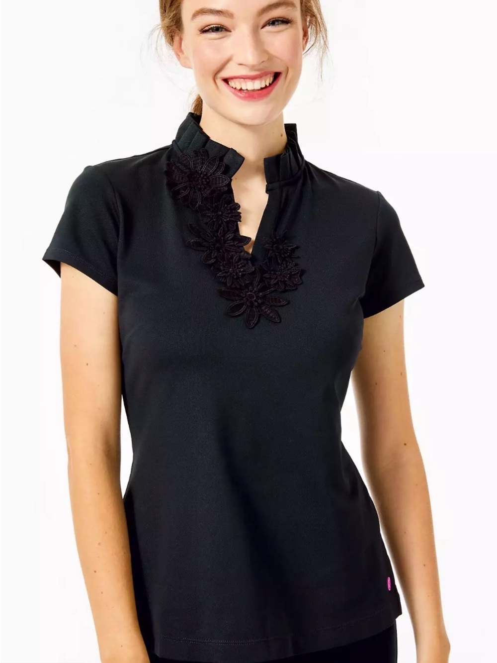 Lilly Pulitzer Luxletic Athletic Black Short-Sleeve Top with Floral